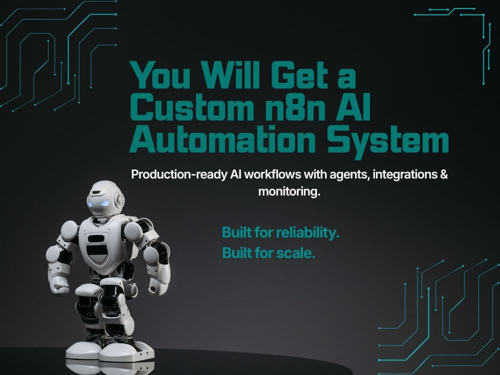 Custom n8n AI automation system showing workflow architecture and AI agent capabilities
