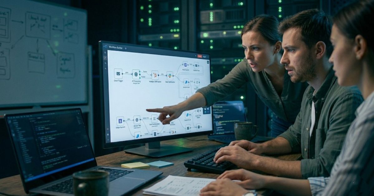 Team collaborating on AI agent implementation and scaling