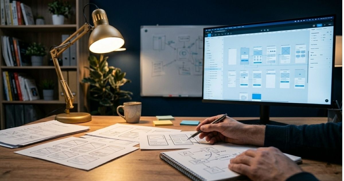 Product planning session with wireframes and UX prototyping